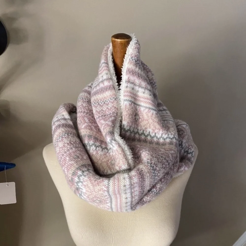 Anthropologie Pink Fair Isle Fleece Infinity Scarf